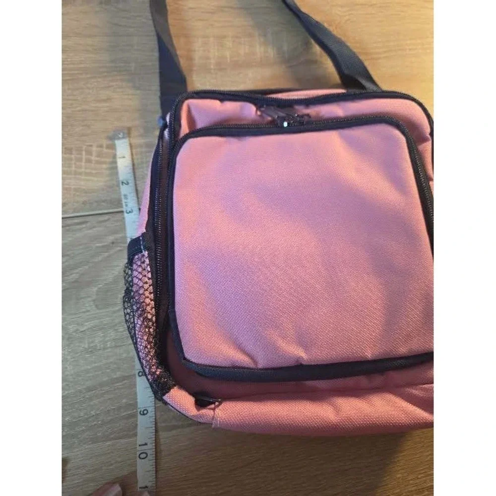 Pink Canvas Travel Organizer Bag Shoulder Strap Multi Pocket Utility Case